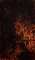 Un viajero cruzando un barranco