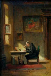 Monje erudito en el escritorio