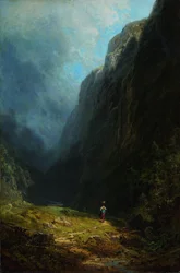 En el paisaje de alta montaña alpina con el monte Wendelstein, hacia 1871