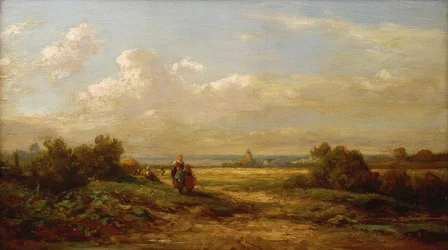 Amplio paisaje con caminantes