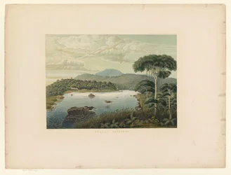 Vista del lago Patenggang
Telaga Patengan (título en el objeto)
Atlas a la obra de Java (título de la serie sobre el objeto)
Atlas de láminas que contiene once vistas pintorescas, pertenecientes a la obra Java, su forma, disposición en planta y construc