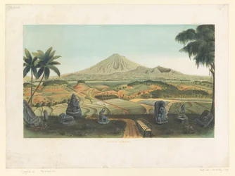 Volcán Sumbing en Java
Gunong Sumbing (título en el objeto)
Atlas a la obra de Java (título de la serie sobre el objeto)
Atlas de láminas que contienen once vistas pintorescas, pertenecientes a la obra de Java, su forma, cubierta vegetal y estructura in
