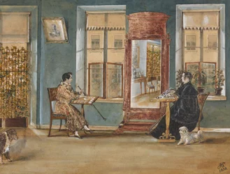 Actor Nikolay Osipovich Dur 1807-1839 con su mujer en la sala de estar, 1839