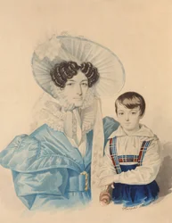 Retrato de Anna Platonovna Plautina 1808-1886 con su hijo, 1830s