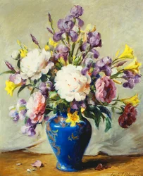 Bodegón con peonías e iris