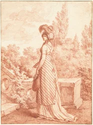 Una mujer elegante de pie en un parque