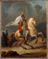 Cavalier en armure tenant un drapeau - Caballero armado portando un estandarte ...