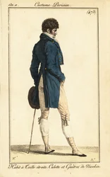 Dandy francés con frac y cintura estrecha, París