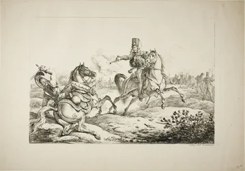 Húsar Descargando su Pistola a un Dragón Alemán