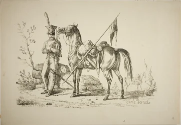 Lancero a Pie Caminando Junto a su Caballo