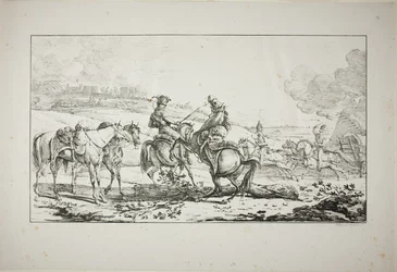 Artillero montado con tres caballos bridados a la vez