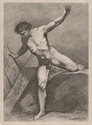 Hombre trepando con los brazos extendidos