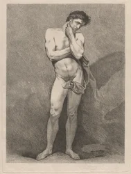 Hombre de pie en pose pensativa