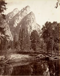 Los Tres Hermanos, Yosemite, ca. 1872, impreso ca. 1876