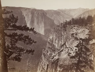 Primera vista del Valle de Yosemite desde el sendero Mariposa, 1865-66