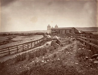 Santa Bárbara y la iglesia de la misión, 1876, impreso ca. 1876