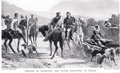 Encuentro de Garibaldi y Víctor Manuel en Teano, ilustración de 