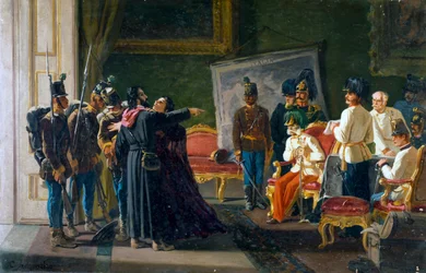 Ugo Bassi y su hermana Carlotta en Villa Spada, ca 1866, óleo sobre lienzo, por Carlo Ademollo (1825-1911)