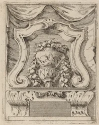 Motivo arquitectónico con frutas en un jarrón