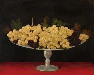 Placa metálica con uvas, verso (óleo sobre placa metálica)