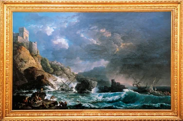Naufragio en ensenada rocosa, por Carlo Bonavia (activo 1755-1788), Italia