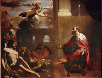 San Luis IX, rey de Francia, reza por el fin de la peste (pintura sobre lienzo)