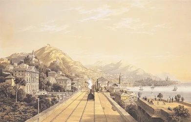 Frontispicio de "Vistas del ferrocarril entre Turín y Génova", 1853