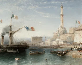 Las tropas francesas desembarcan en Génova en abril de 1859 (témpera)