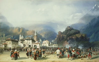 La guerra en Italia: Susa, Mont Cenis, vivac con tropas francesas, 1859