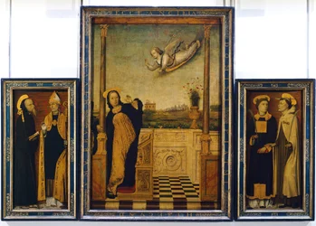 Retablo de la Anunciación con San Benito, San Agustín, San Esteban y San Ángelo