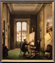 Retrato del pintor Giuseppe Canella en su estudio de Milán