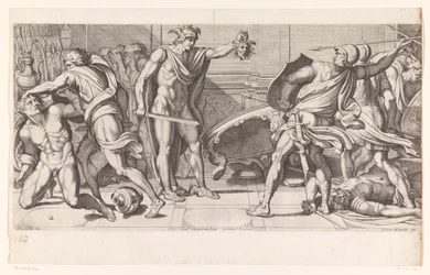 Fineo y sus seguidores convertidos en piedra Pinturas en el Palacio Farnese en Roma (título de la serie) Galeria nel Palazzo Farnese en Roma (título de la serie)