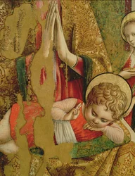 Madonna y el Niño, (detalle) del Niño Jesús, del panel central del segundo tríptico de Valle Castellamo
