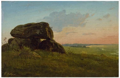 Paisaje nocturno con un dolmen. Estudio.