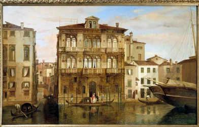 Maria Taglioni en una góndola frente a su edificio en Venecia