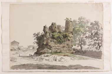 El llamado sepulcro de los hermanos Curiatii en Albano, con la iglesia de la Madonna..., c177