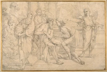 Tobías curando la ceguera de Tobit con la hiel del pez