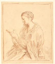 Mujer leyendo, de perfil a la izquierda