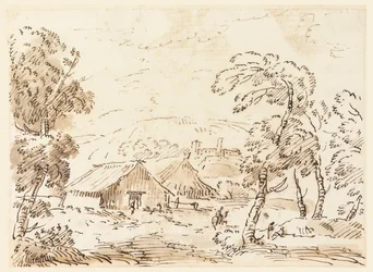 La Morada de un Campesino y un Castillo en un Paisaje Montañoso