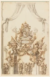 Diseño para un catafalco para Carlos Emanuel III de Cerdeña