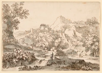 Dibujo, Paisaje con ciudad, 1750-1770