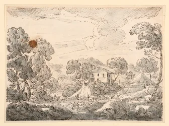 Dibujo, Vivienda de un campesino en un país boscoso, 1750-1770