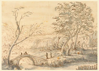 Dibujo, Paisaje con puente, 1770-1786
