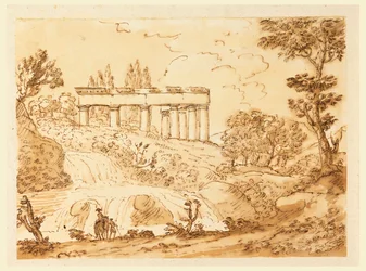 Dibujo, Paisaje con ruinas de templo, 1770-1786