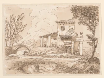 Dibujo, Paisaje con villa, 1750-60