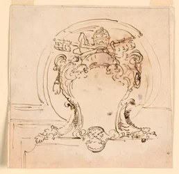Dibujo, escudo papal, 1740-58