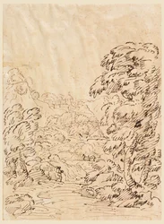 Dibujo, Camino que conduce a una ciudad montañosa, 1750-86