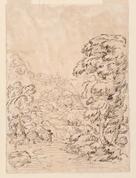 Dibujo, Camino que conduce a una ciudad montañosa, 1750-86
