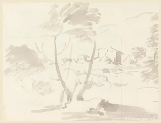 Dibujo, Boceto de un árbol en un paisaje, 1760-1780
