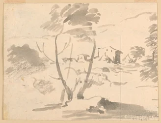 Dibujo, Boceto de un árbol en un paisaje, 1760-1780